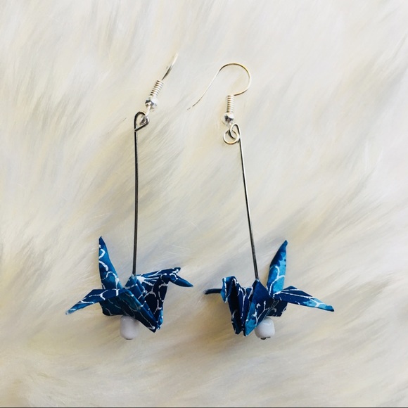 Blue origami crane earrings! - Picture 1 of 1